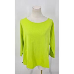 Kettlewell Beyond Boat Neck Top LL 12 Lime 3/4 Sleeve 100% Cotton Made Portugal